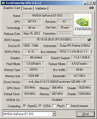 GeForce GT 610 PCI