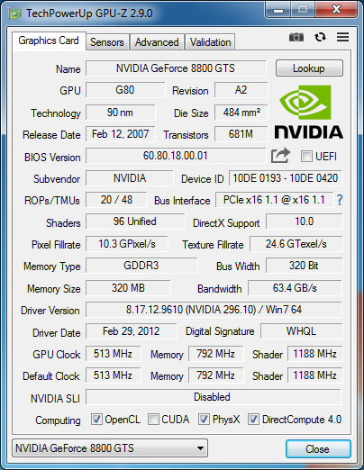 GeForce 8800 GTS 320